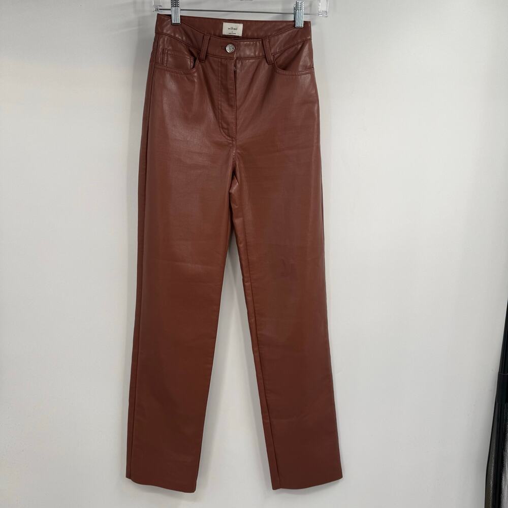 Wilfred Aritzia Melina Vegan Leather Pants Womens 0 Brown High Rise Straight Leg